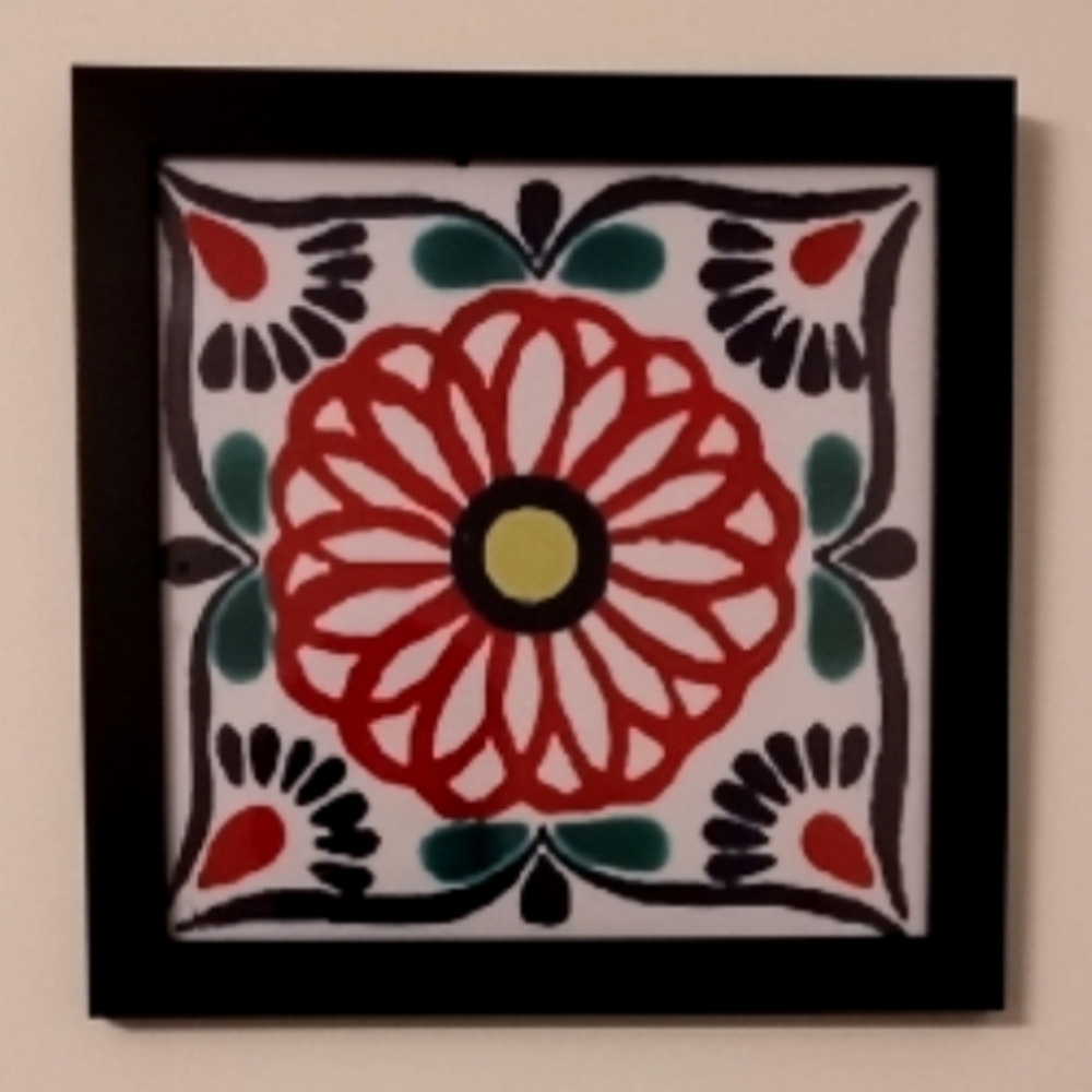 Geometric Floral Wall Art with Black Frame